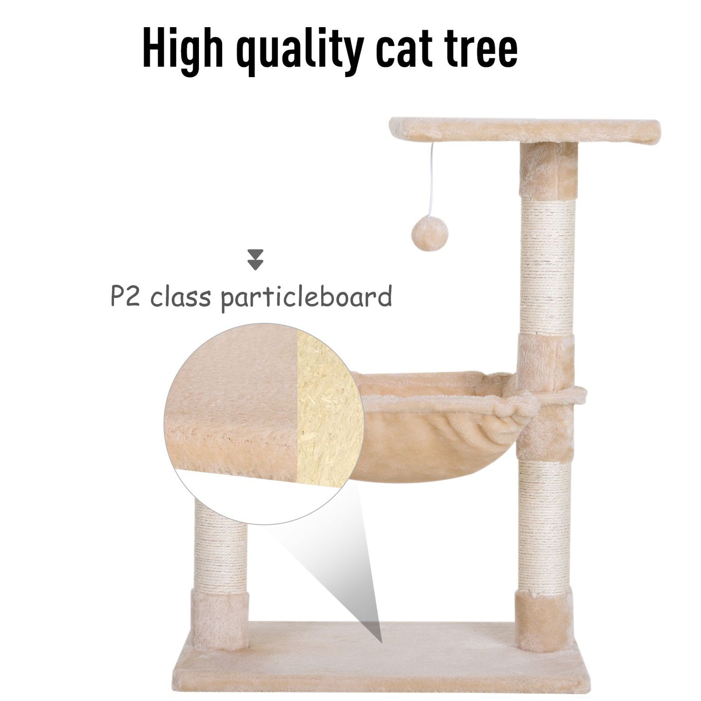PawHut Cat Scratch Post With Bed Cat Tree For Indoor Cats Sisal Scratching Posts Hammock Kitty Activity Centre Beige